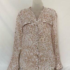 Calvin Klein Tan and White Animal Print Button-Down Shirt